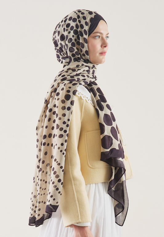 Mürdüm Polka Dots Desen Rami Şal