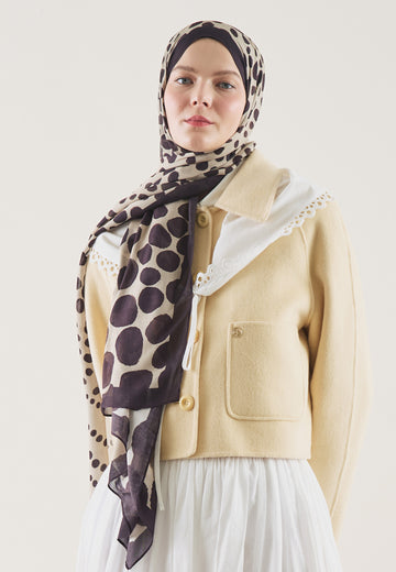 Mürdüm Polka Dots Desen Rami Şal