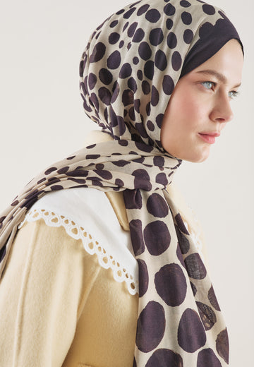 Mürdüm Polka Dots Desen Rami Şal