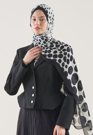 Ekru Polka Dots Desen Rami Şal