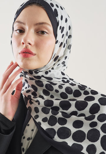 Ekru Polka Dots Desen Rami Şal