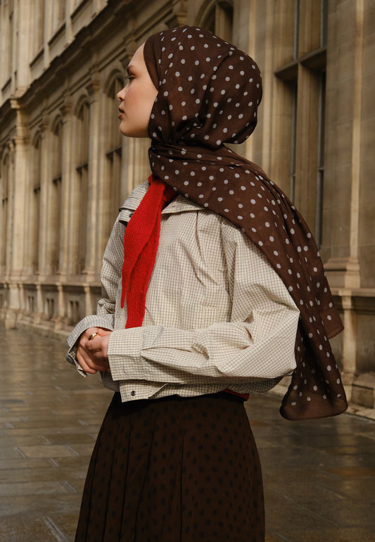 Small Polka Dots Desen Rami Şal Acı Kahve