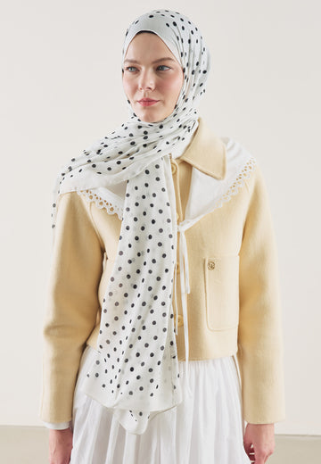 Ekru Small Polka Dots Desen Rami Şal