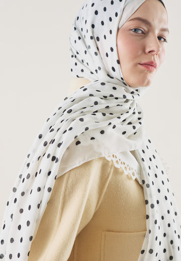 Ekru Small Polka Dots Desen Rami Şal