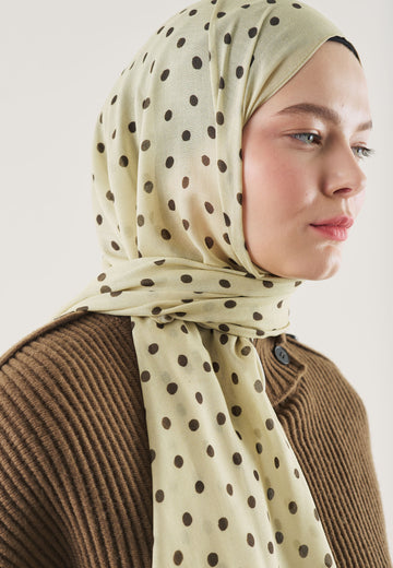 Pastel Sarı Small Polka Dots Desen Rami Şal