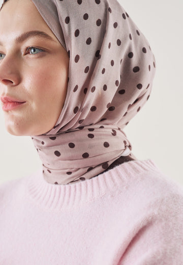 Gül Kurusu Small Polka Dots Desen Rami Şal