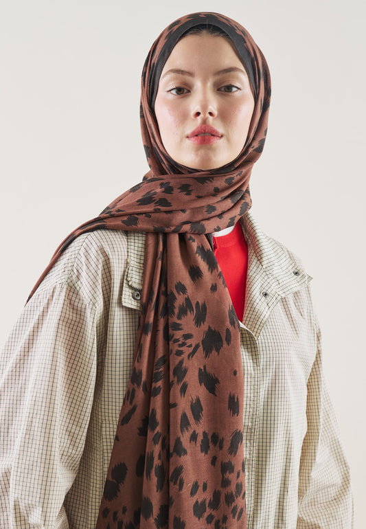 Kahve Cheetah Desen Rami Şal