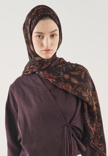 Koyu Bordo Ethnıc Blossom Desen Soft Viskon Şal