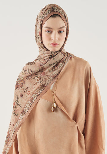 Ethnic Blossom Desen Soft Viskon Şal Somon