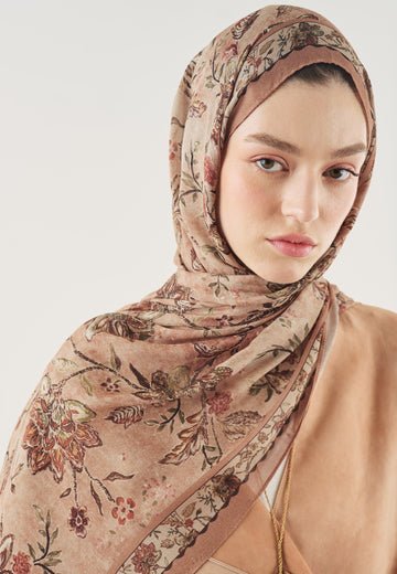 Ethnic Blossom Desen Soft Viskon Şal Somon