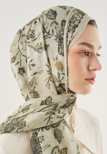 Bej Ethnıc Blossom Desen Soft Viskon Şal