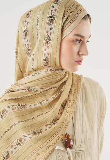 Soft Sarı Floral Lines Desen Soft Viskon Şal