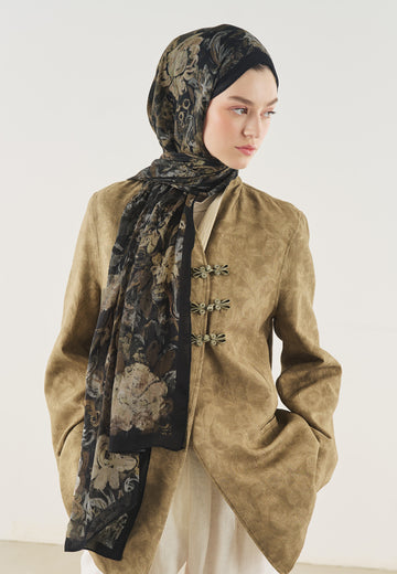 Siyah Floral Legacy Desen Soft Viskon Şal