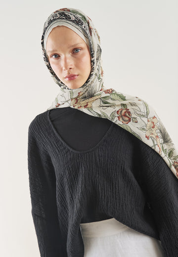 Siyah Pure Ethnic Desen Soft Viskon Şal
