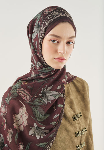 Mürdüm Pure Ethnic Desen Soft Viskon Şal