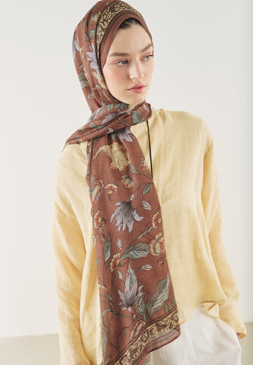 Tarçın Kabuğu Pure Ethnic Desen Soft Viskon Şal