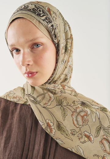 Sütlü Kahve Pure Ethnic Desen Soft Viskon Şal