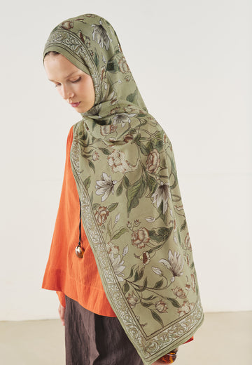 Çağla Yeşili Pure Ethnic Desen Soft Viskon Şal