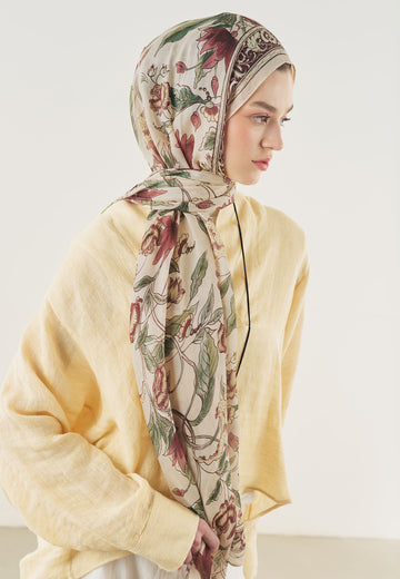 Bej Pure Ethnic Desen Soft Viskon Şal