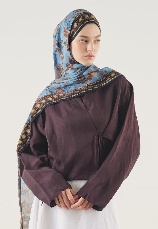 Mavi Mystic Bloom Desen Soft Viskon Şal