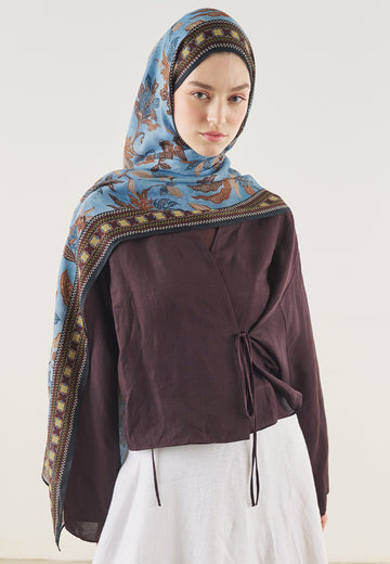 Mavi Mystic Bloom Desen Soft Viskon Şal
