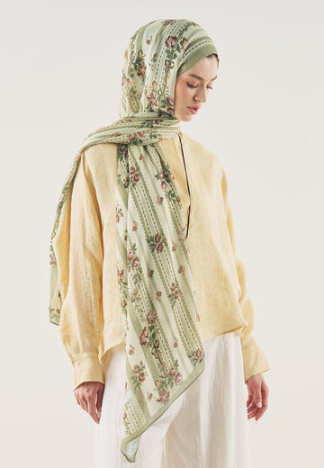 Yeşil Floral Touch Desen Soft Viskon Şal