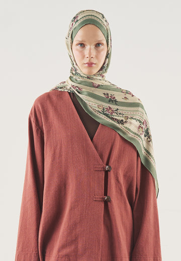 Çam Yeşili Floral Touch Desen Soft Viskon Şal