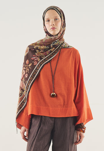 Ethnic Garden Desen Soft Viskon Şal Mürdüm