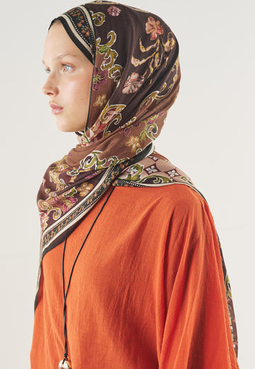 Ethnic Garden Desen Soft Viskon Şal Mürdüm