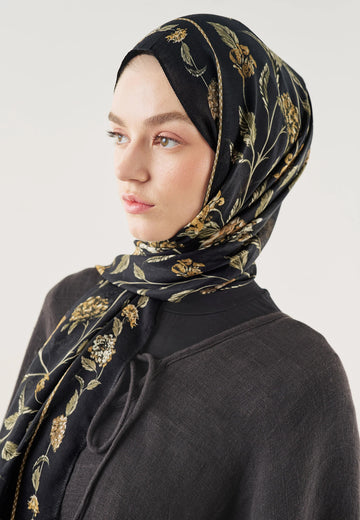 Bloomy Desen Soft Viskon Şal Siyah