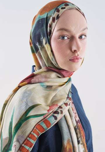 Playful Palette Desen Rami Viskon Şal Kiremit