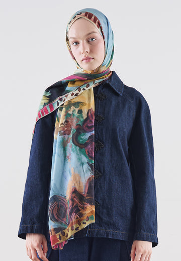 Playful Palette Desen Rami Viskon Şal Menekşe