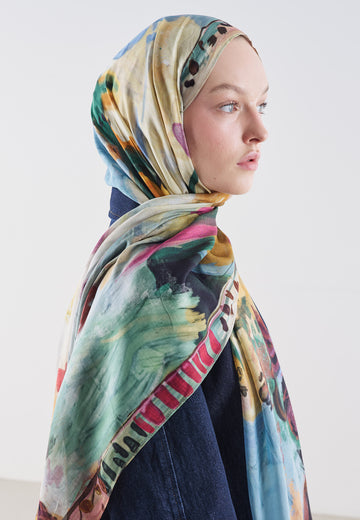Playful Palette Desen Rami Viskon Şal Menekşe