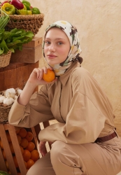 BLOSSOM DESEN PAMUK İPEK EŞARP KAHVE BLOSSOM DESEN PAMUK İPEK EŞARP KAHVE