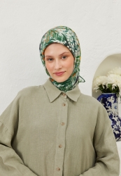 BOTANIC PATTERNED COTTON VOULE SCARF GREEN BOTANIC PATTERNED COTTON VOULE SCARF GREEN