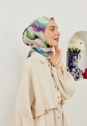 COLOUR WAVES PATTERNED COTTON VOILE SCARF INDIGO COLOUR WAVES PATTERNED COTTON VOILE SCARF INDIGO
