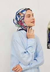 LEMONADE PATTERNED COTTON VOILE SCARF BLUE LEMONADE PATTERNED COTTON VOILE SCARF BLUE