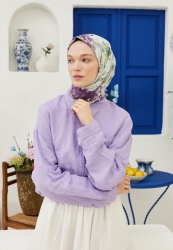 COLOUR GARDEN PATTERNED COTTON VOILE SCARF LAVENDER COLOUR GARDEN PATTERNED COTTON VOILE SCARF LAVENDER