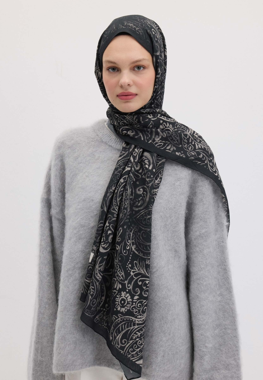 Modal Silk Blend Bohemian Breeze Freesia Shawl Hijab - Burgundy