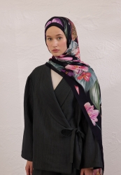 ELEGANT FLOWER DESEN RAMİ ŞAL SİYAH