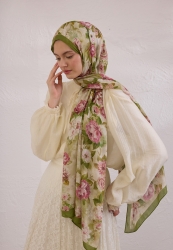 MAGNOLIA DESEN RAMİ ŞAL YEŞİL