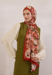 MAGNOLIA DESEN RAMİ ŞAL KIRMIZI