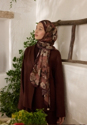 MAGNOLIA DESEN RAMİ ŞAL SICAK KAHVE