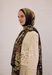 WISTERIA DESEN RAMİ ŞAL SİYAH