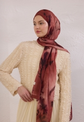 DARK FLORA DESEN RAMİ ŞAL KOYU KİREMİT