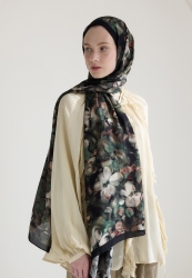 HIBISCUS BEAUTY FLOŞ VİSKON ŞAL VINTAGE YEŞİL