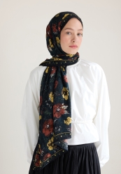 TINY GARDEN FLOSH VISCOSE HIJAB BLACK
