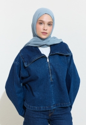 PAMUKLU KETEN ŞAL BLUE BOBA MILK