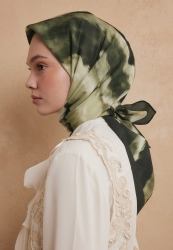 TIE DYE PATTERNED COTTON SILK SCARF FOREST GREEN