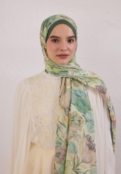 VINTAGE GARDEN DESEN RAMİ ŞAL KOYU YEŞİL